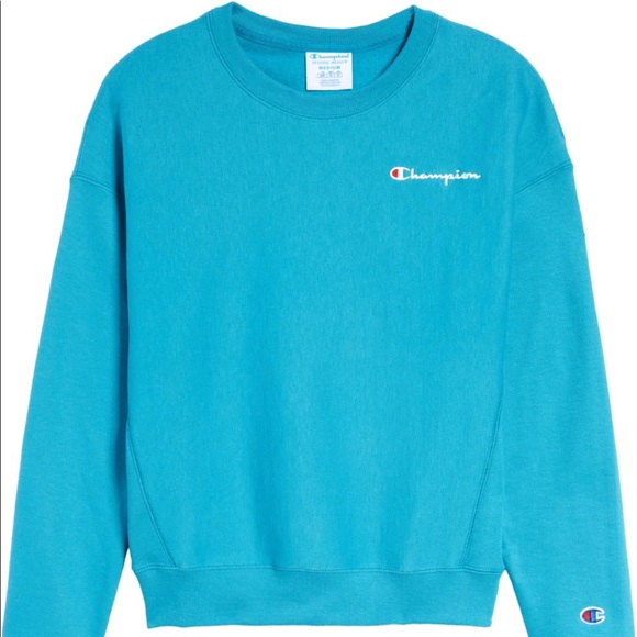 Champion Reverse Weave Fleece Turquoise Sweatershirt - Picture 3 of 12